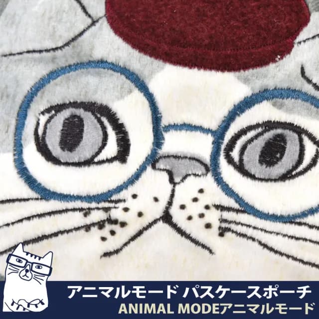 【Kusuguru Japan】日本眼鏡貓 票卡夾 零錢包 刺繡絨毛立體貓臉伸縮卷線票卡包 -Animal Mode系