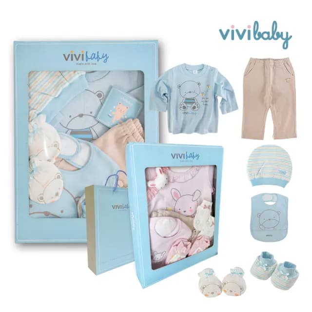 【VIVIBABY】100%純棉 套裝 新生兒禮盒 彌月禮盒 送禮自用(親膚透氣 100%MIT台灣製造)