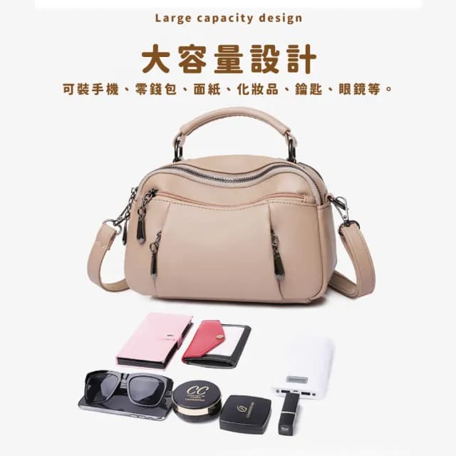 【送禮首選】情人節禮物 韓劇風高質感皮革小方斜跨包(多口袋設計 手提包 多層 斜背包 側背包 女