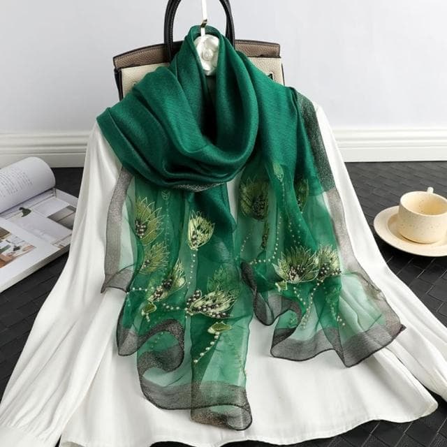 【巴黎精品】現貨+預購 真絲絲巾羊毛圍巾(桑蠶絲拼接釘珠繡花女配件10色a1gt5)