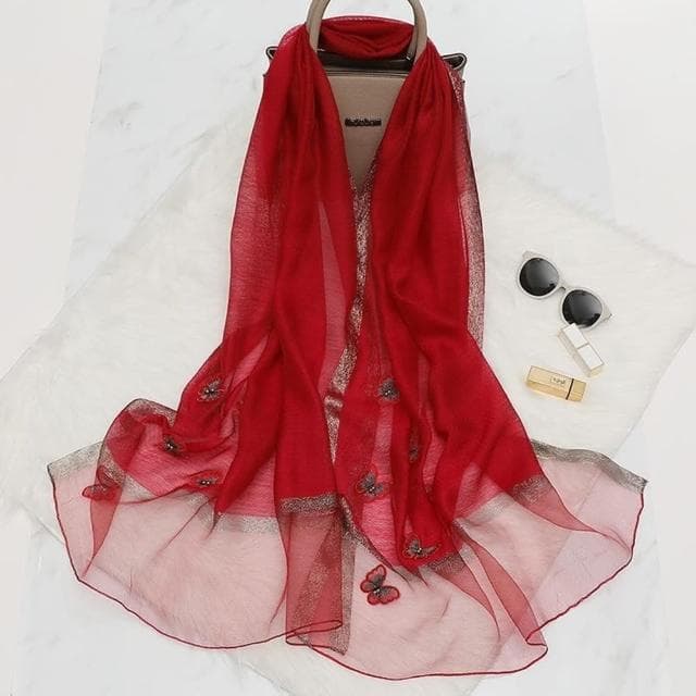 【巴黎精品】現貨+預購 真絲絲巾羊毛圍巾(蝴蝶刺繡釘珠桑蠶絲女配件11色a1gt34)