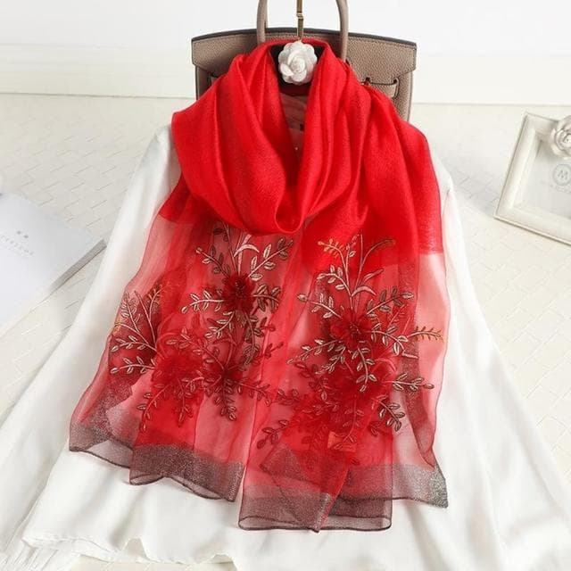 【巴黎精品】現貨+預購 真絲絲巾羊毛圍巾(桑蠶絲刺繡紗巾三瓣草女配件5色a1gt9)