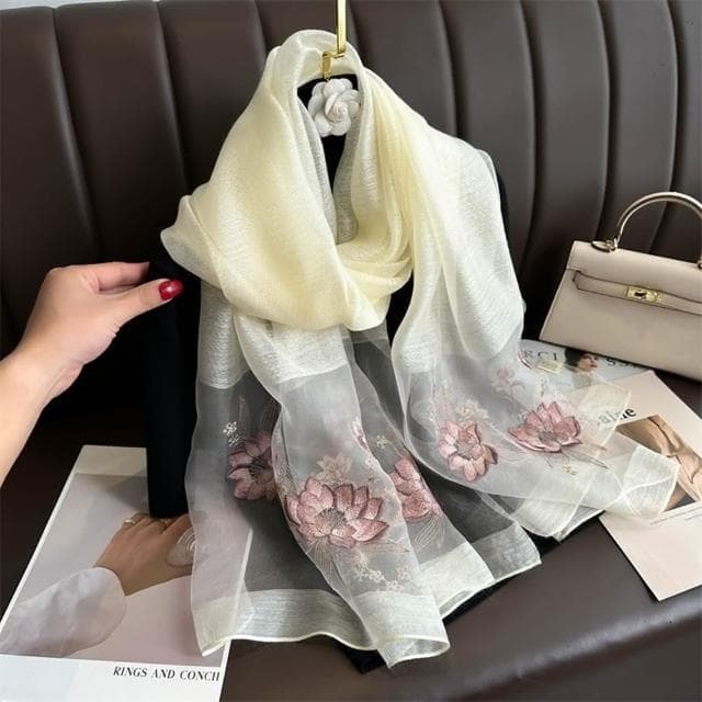 【巴黎精品】現貨+預購 真絲絲巾羊毛圍巾(桑蠶絲蓮花刺繡優雅女配件10色a1gt17)