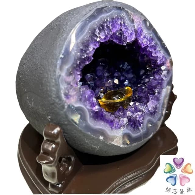 【恬芯晶品】TD15頂級烏拉圭紫晶洞3.98KG錢袋子(圓洞聚財招財貴人開運風水帝王紫水晶新居禮物補財庫)