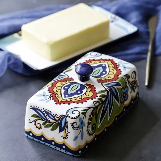 【JEN】歐美陶瓷帶蓋奶油盤點心盤收納盒(入新居/送禮/母親節禮物/點心盤)