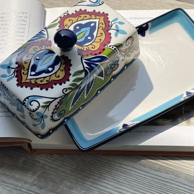 【JEN】歐美陶瓷帶蓋奶油盤點心盤收納盒(入新居/送禮/母親節禮物/點心盤)