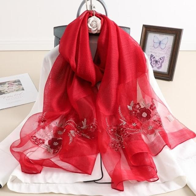 【巴黎精品】現貨+預購 真絲絲巾羊毛圍巾(桑蠶絲繡花薄款披肩女配件8色a1gt47)