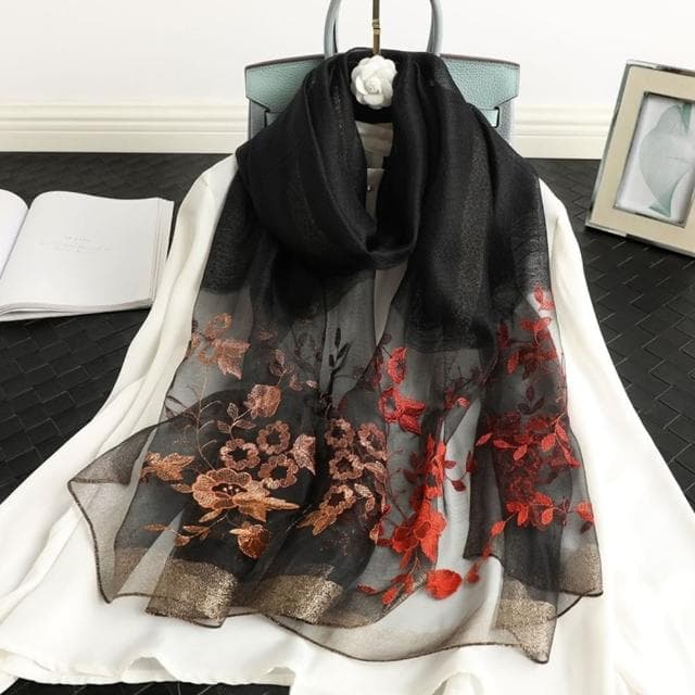 【巴黎精品】現貨+預購 真絲絲巾羊毛圍巾(海棠花刺繡桑蠶絲捲邊女配件8色a1gt16)
