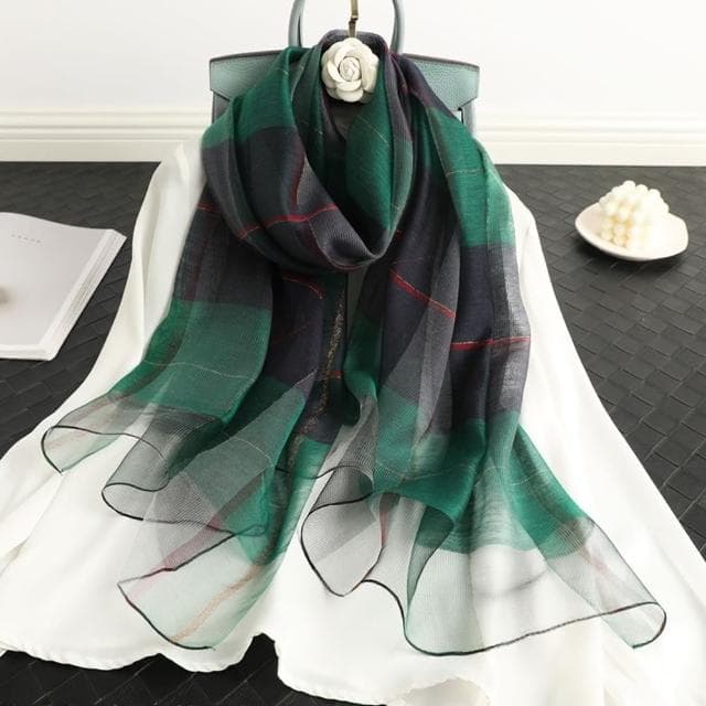 【巴黎精品】現貨+預購 真絲絲巾羊毛圍巾(舒適格紋拼色桑蠶絲女配件7色a1gt32)