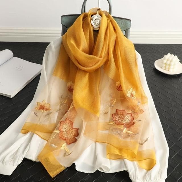 【巴黎精品】現貨+預購 真絲絲巾羊毛圍巾(蘭花刺繡桑蠶絲薄款女配件9色a1gt38)