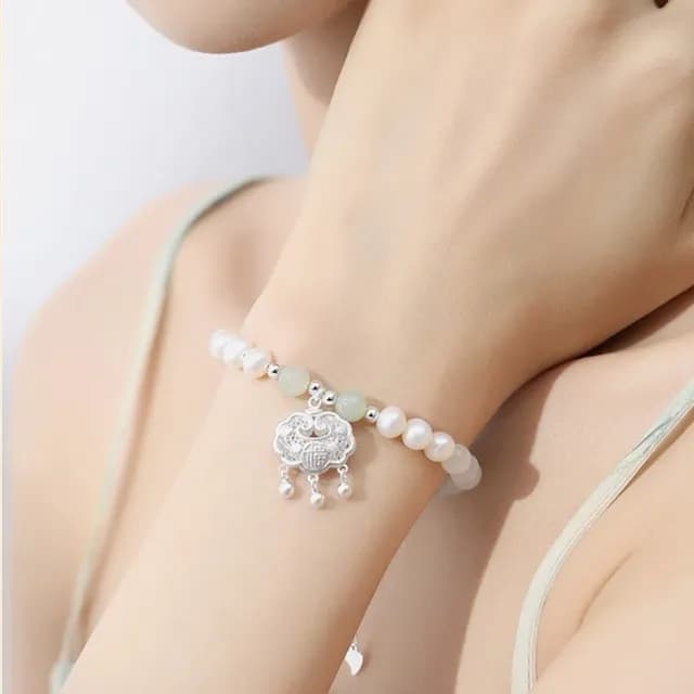 【LEEHER】雙11 串珠手鍊/千足銀手鍊/手環/天然貓眼石/珍珠手鍊/手鍊/平安鎖手鍊/女手鍊/新中式
