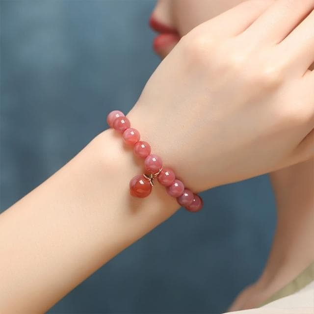 【LEESA】避邪手鍊\保平安\桃子吊墜\鹽源瑪瑙手鍊\單圈手鍊\女手鍊\水晶手鍊\小清新手鍊\送女生禮物