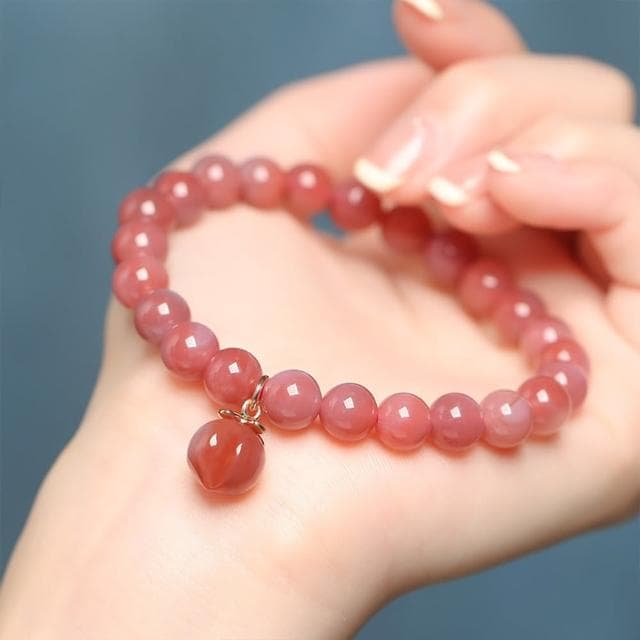【LEESA】避邪手鍊\保平安\桃子吊墜\鹽源瑪瑙手鍊\單圈手鍊\女手鍊\水晶手鍊\小清新手鍊\送女生禮物