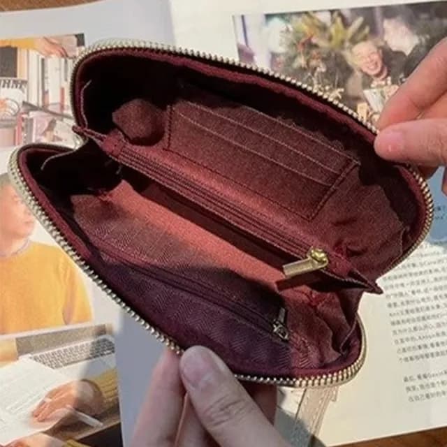 【KT DADA】情人節禮物 拉鍊錢包 真皮包包 錢包 小包包 奶茶色包包 包包 錢包 手拿包 手拎包 拉鍊長夾 真皮