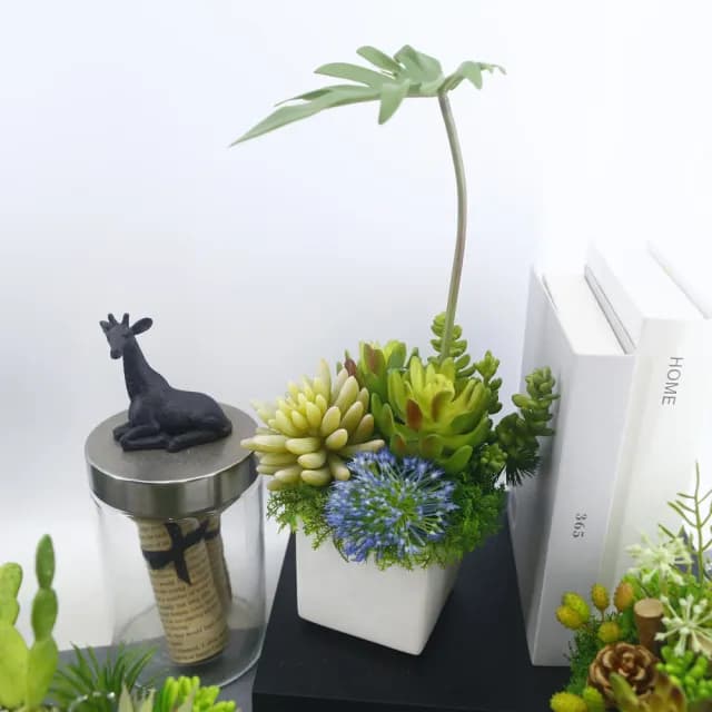 【HUGO DECO 榆果傢飾】春雨葉多肉香氛植栽(擬真植物/人造盆栽/綠化/佈置/禮物)