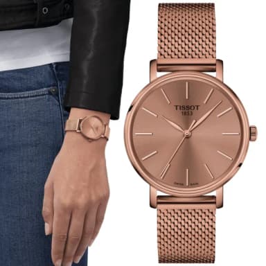 【TISSOT 天梭 官方授權】EVERYTIME LADY 古銅金 時尚腕錶 畢業禮物 送禮 推薦(T1432103333100)