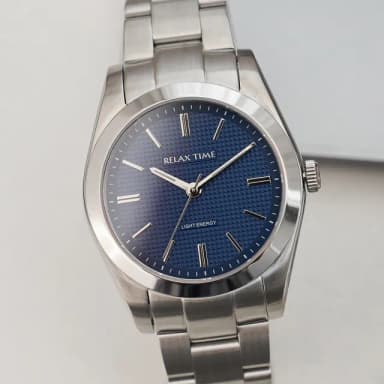 【Relax Time】RT-105S 立體格紋太陽能手錶 男錶 送禮推薦-銀x藍/40mm 母親節 送禮 禮物(RT-105S-3M)