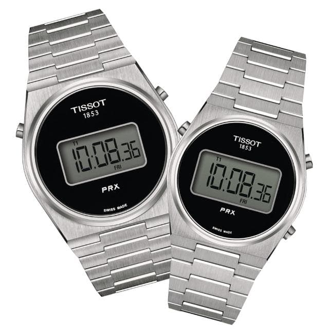 【TISSOT 天梭 官方授權】PRX 復古數位對錶 母親節 禮物 推薦(T1374631105000 / T1372631105000)