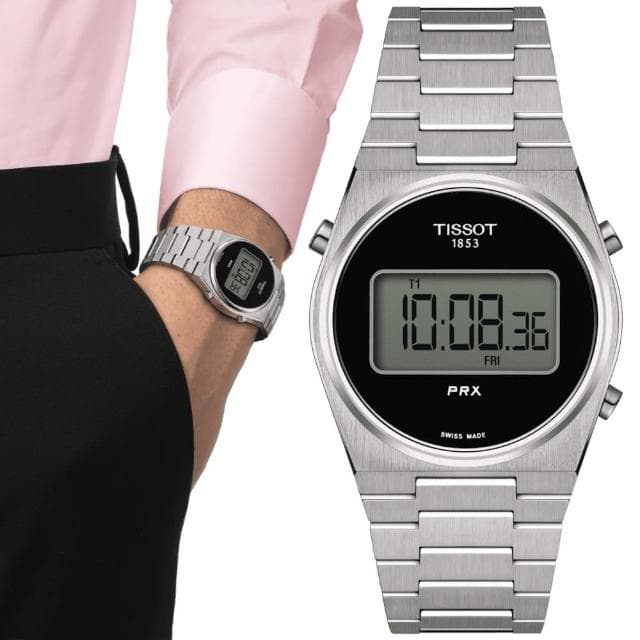 【TISSOT 天梭 官方授權】PRX 復古數位對錶 母親節 禮物 推薦(T1374631105000 / T1372631105000)