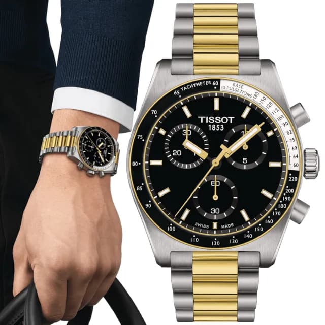【TISSOT 天梭 官方授權】PR516 復刻1970 黑金 計時腕錶 畢業禮物 送禮 推薦(T1494172205100)