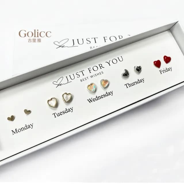 【Golicc】耳環 買1送1 一周耳釘 心情套裝組合 5日(雙11 聖誕節 生日 飾品 耳釘 耳飾 耳墜 禮物)