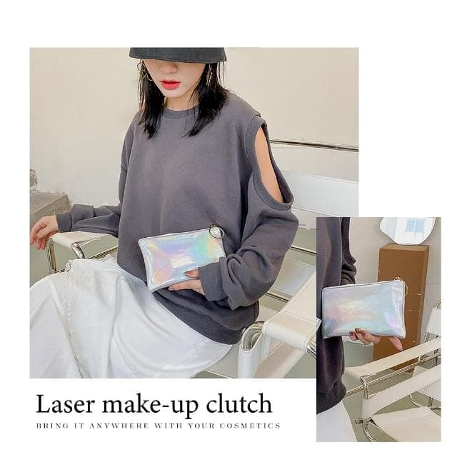 【韓系小物】母親節禮物 質感炫彩鐳射信封包(大容量 化妝品收納袋 便攜 化妝包 洗漱盥洗包 刷具