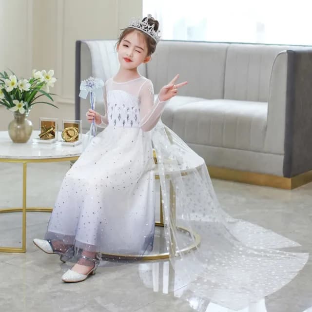 【橘魔法】白色女王漸層公主服（不含皇冠）(萬聖節服裝 長裙 公主洋裝 角色扮演 女童 兒童 童裝)