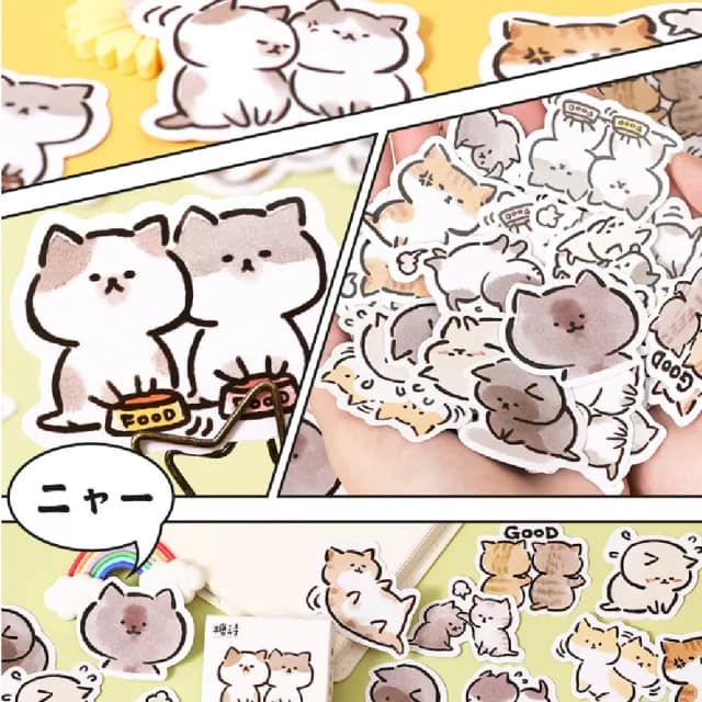 日系可愛淘氣貓咪裝飾貼紙-90入(手帳貼紙 DIY 封口貼 筆記本 日記 手作卡片 禮物包裝 學生文具)