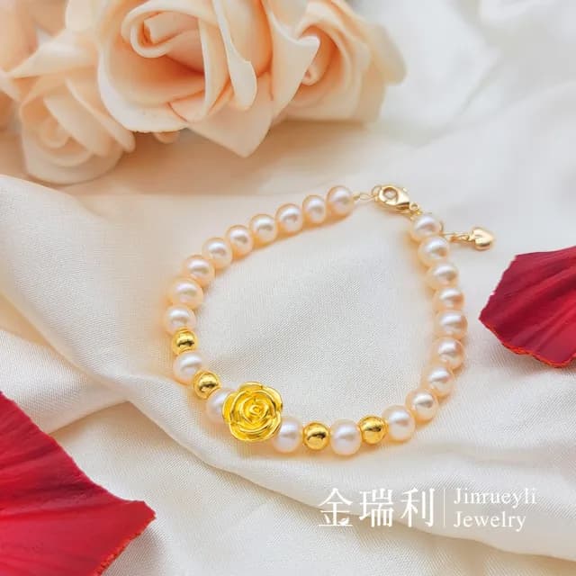 【金瑞利】雙11 黃金串珠手鍊 0.46錢  珍愛玫瑰(±1厘)