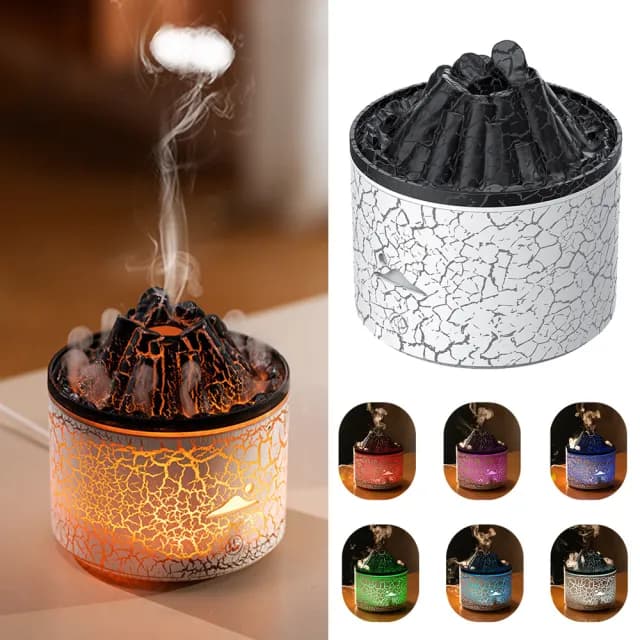 【Nil】七彩熔岩火山香薰機 桌面仿真煙圈加濕器 氛圍燈火焰香氛機 水母噴霧器 精油擴香機 180ml(情人節)