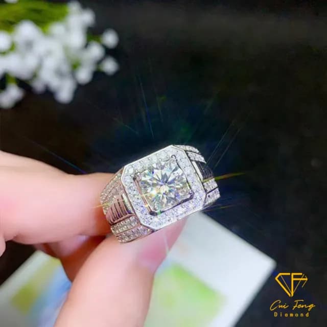 【CF鑽飾】男戒 莫桑鑽《伯爵》(1克拉 父親節 七夕 情人節戒指 鑽戒 禮物 生日)