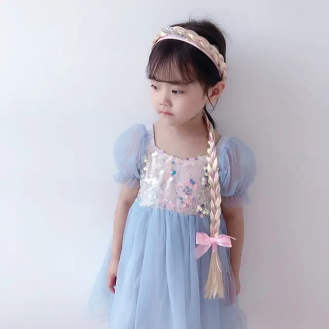 【橘魔法】皇冠 雪星水鑽 花朵長髮辮子假髮髮圈(萬聖節 角色扮演 裝扮 飾品 髮飾 髮箍 女童 兒童 童裝)