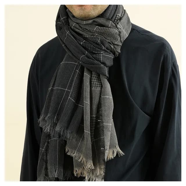 【Jun Jun】棉麻質感個性圍巾 色織雙色拼接圍巾(男士圍巾)