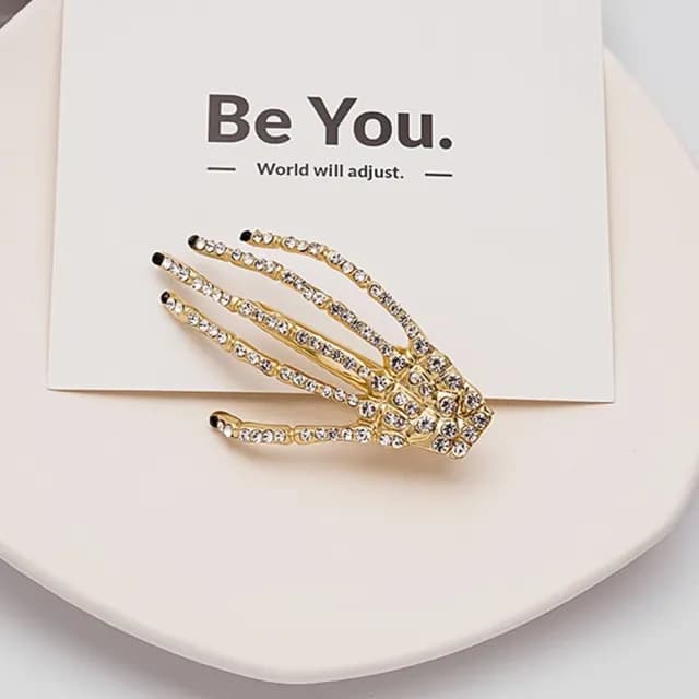 【橘魔法】（4入）萬聖節 服裝 角色扮演 水鑽骨頭手指髮夾(飾品 髮飾 裝飾 裝扮 節慶 童裝 女童 兒童 大人)