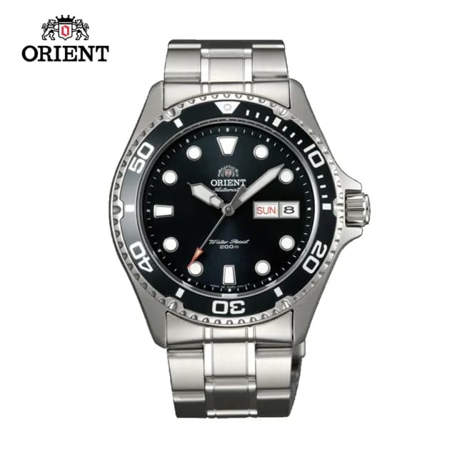 【ORIENT 東方錶】ORIENT東方錶 WATER RESISTANT系列200m水鬼潛水機械錶 鋼帶款 黑色 FAA02004B(FAA02004B)