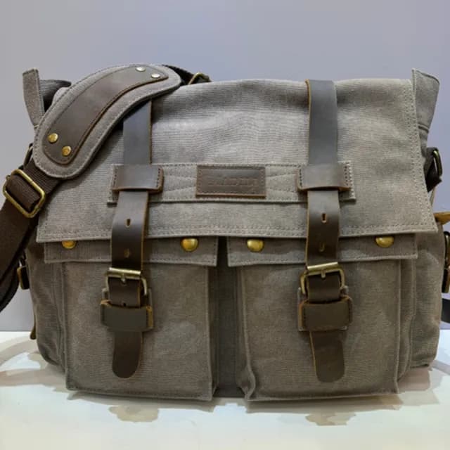 【巴黎精品】父親節禮物 側背包帆布肩背包(復古拼皮大容量郵差包男女包包6色a1hf8)