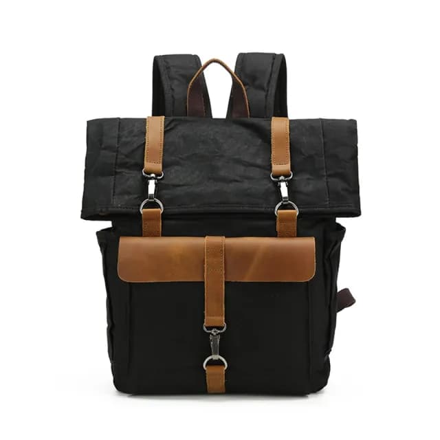 【巴黎精品】父親節禮物 後背包帆布雙肩包(復古防潑水拼接牛皮男女包包5色a1hf21)