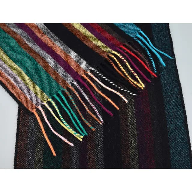 【Paul Smith】PAUL SMITH草寫LOGO羔羊絨混紡羊絨條紋設計圍巾(多色)