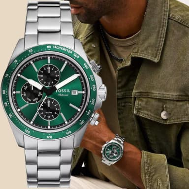 【FOSSIL】Autocross 賽車綠 多功能三眼手錶-42mm 禮物 送禮 推薦(BQ2878)