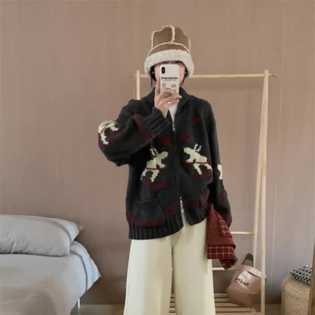 【巴黎精品】情人節禮物 現貨+預購 針織外套長袖毛衣(復古聖誕風提花加厚女外套4色a1hj13)