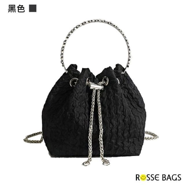 【Rosse Bags】母親節禮物 時尚雲朵褶皺質感純色鏈袋水桶手提包(現+預 黑色／米色)