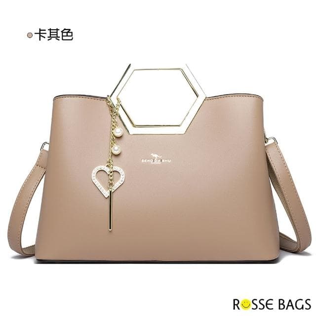 【Rosse Bags】母親節禮物 質感時尚多隔層大容量手提包 肩背包 斜背包(米白色 / 卡其色 / 棕色
