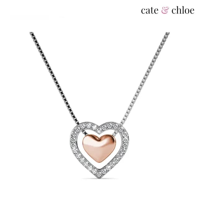 【Cate & Chloe】Zendaya 18K白金浪漫雙心項鍊(美國輕時尚品牌)