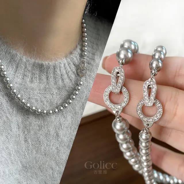 【Gulicc】項鍊 最愛經典 珍珠 麻灰色(雙11 聖誕節 生日 鎖骨鍊 項鍊 飾品 禮物)
