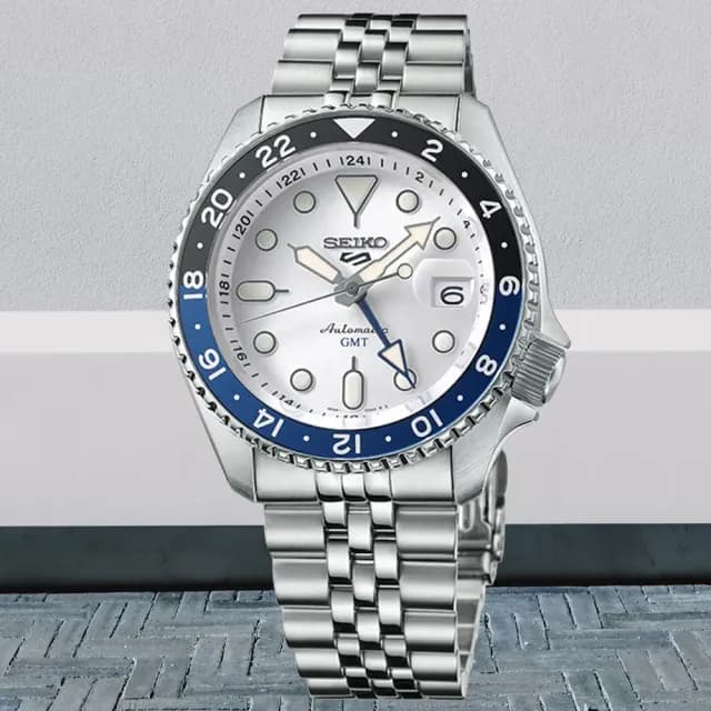 【SEIKO 精工】5 Sports系列 白面 GMT 機械腕錶 父親節 禮物 送禮 推薦(SSK033K1/4R34-00A0S)