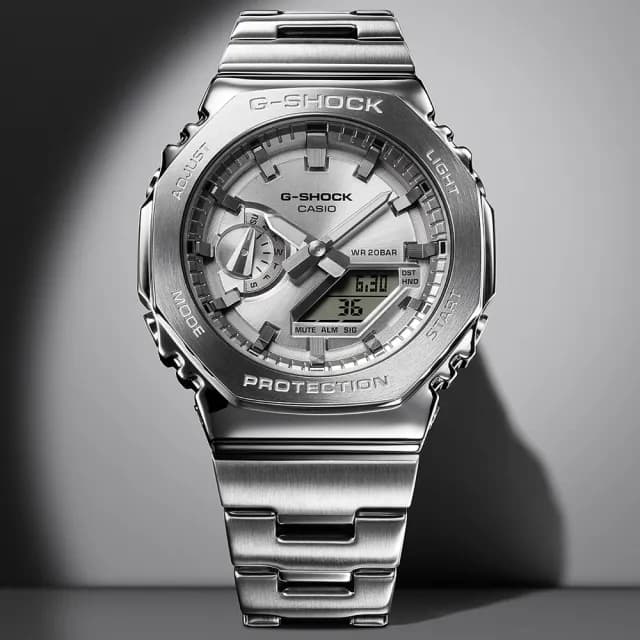 【CASIO 卡西歐】G-SHOCK 八角金屬雙顯腕錶 畢業禮物 送禮 推薦(GM-2110D-7A)