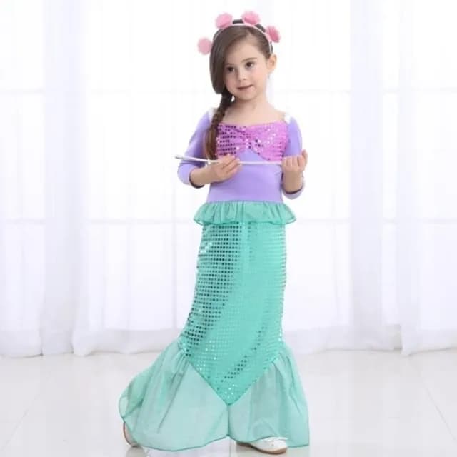 【橘魔法】萬聖節服飾 美人魚洋裝+貝殼髮箍(造型服 套裝 角色扮演 cosplay 表演 女童 兒童 童裝)