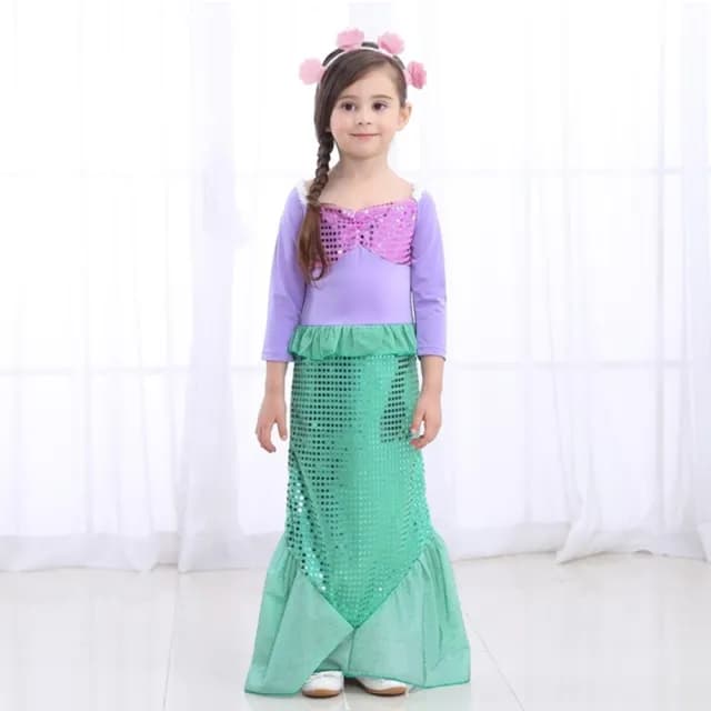 【橘魔法】萬聖節服飾 美人魚洋裝+貝殼髮箍(造型服 套裝 角色扮演 cosplay 表演 女童 兒童 童裝)