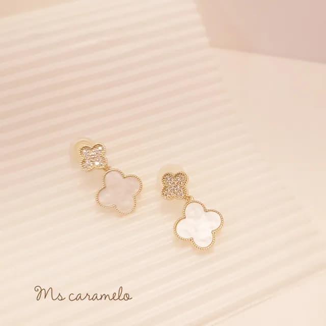 【焦糖小姐 Ms caramelo】合金 夾式 彩貝 鋯石耳環(鋯石耳環)