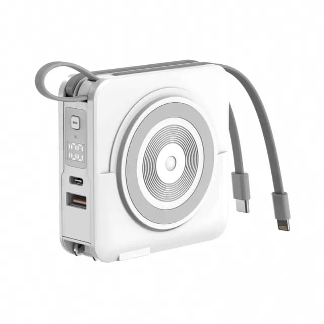 【ASPOR】10000mAh 二代多功能自帶線磁吸無線充電行動電源(白色)